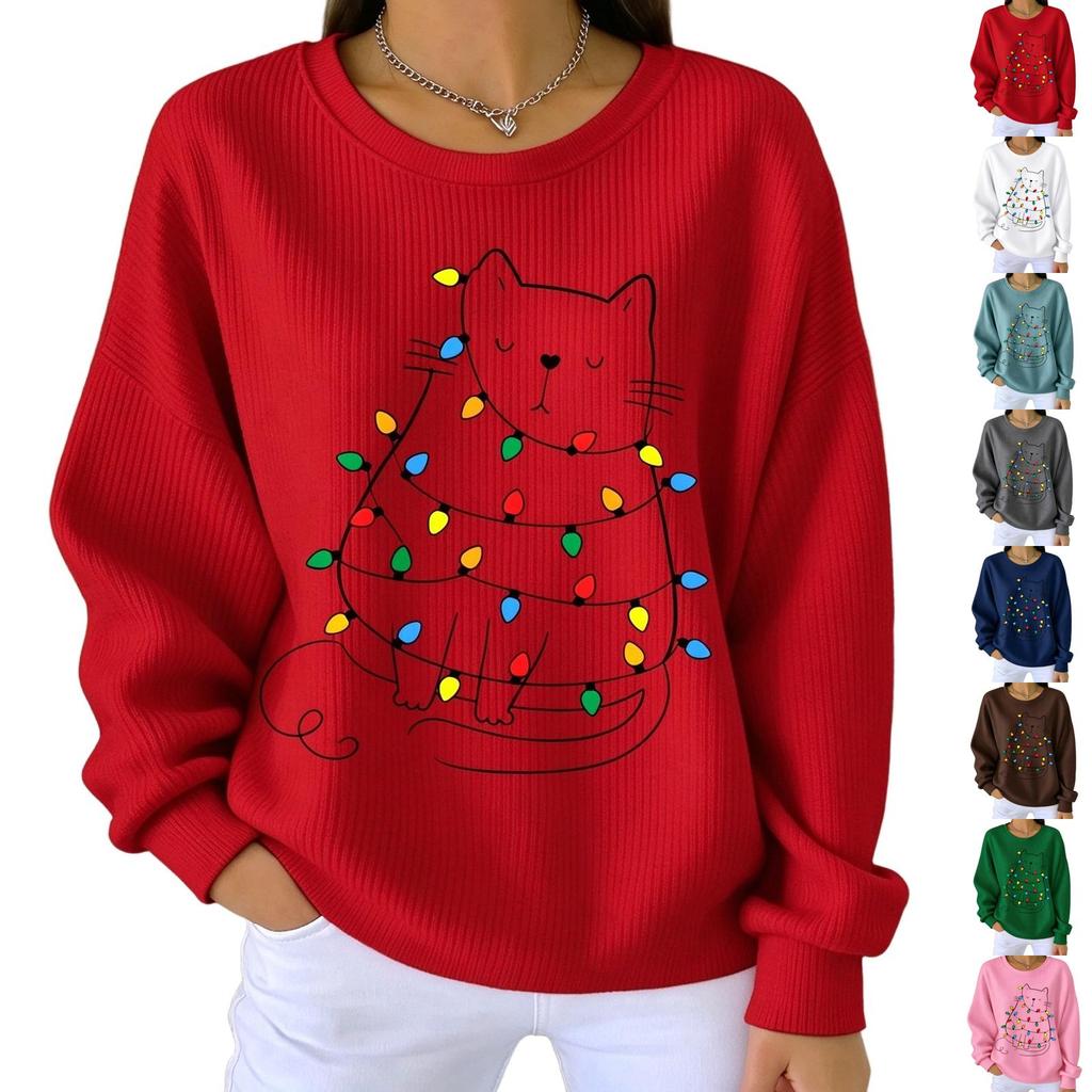 Women's Casual Loose Fit Crewneck Printed Long Sleeve Sweatshirt Pullover Top for Everyday Wear