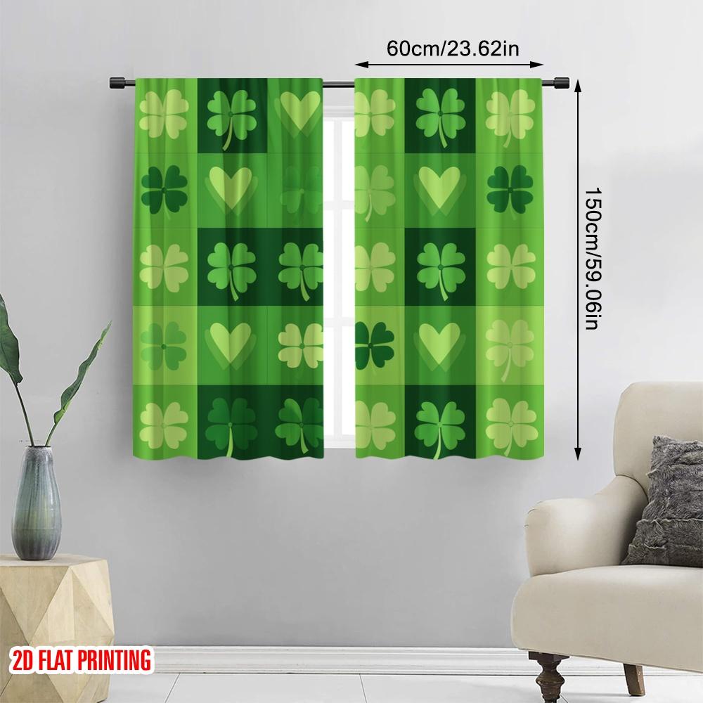 2pcs,2D plane printing Popular Curtains Clover Quilt Versatile Polyester (without rod) Festive Perfect for Living Room, Bedroom,