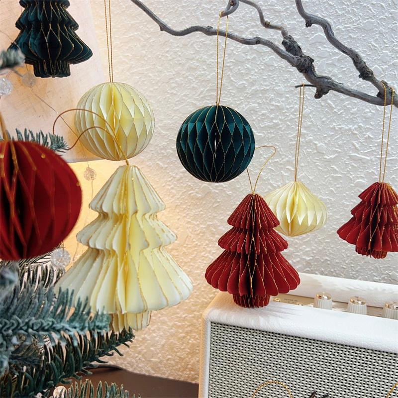 Christmas Honeycomb Ball Hanging Ornament 3D Paper Honeycomb Christmas Tree Ornament Party Favors Navidad Party Accessories