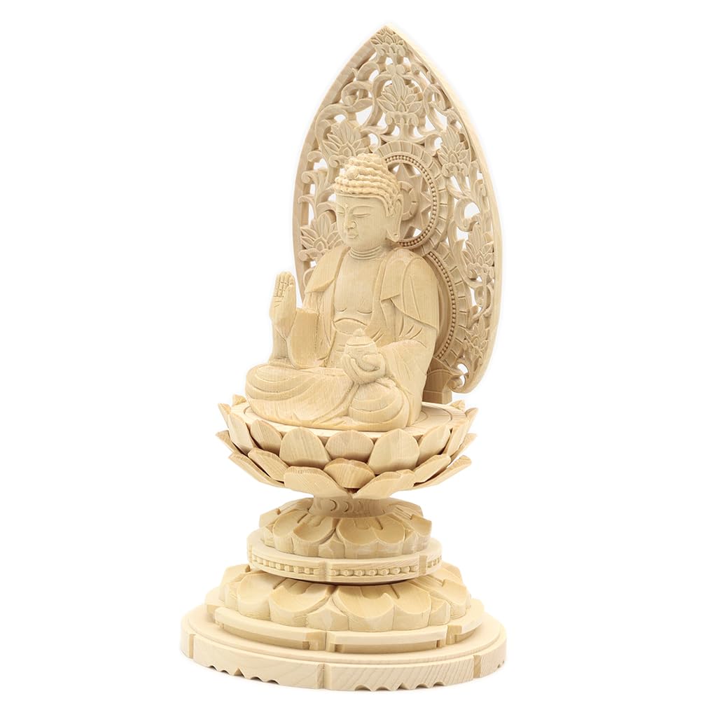 Spezial Buddha-Statue sitzend Yakushi Nyorai Höhe Breite 10 Tiefe 9 Zypressenholz Schnitzerei mit Heiligenschein und Kreis 6995 Kuritas [Nyorai]