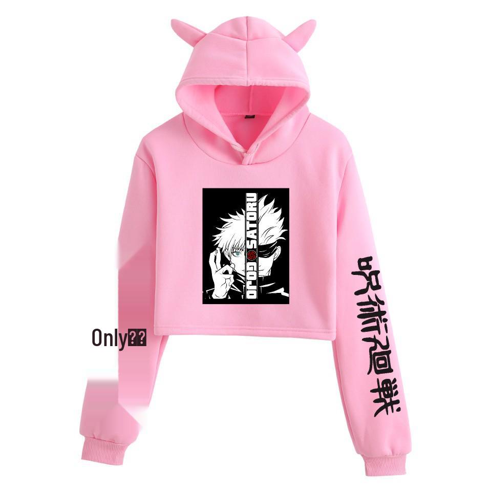 Women's Jujutsu Kaisen Anime Cropped Hoodie - Trendy, Casual, Loose Fit for Spring & Autumn