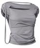 Peulleeoeob Asymmetrical Draped Strap Roll-Up T-Shirt (Fl-170_Dark Gray)
