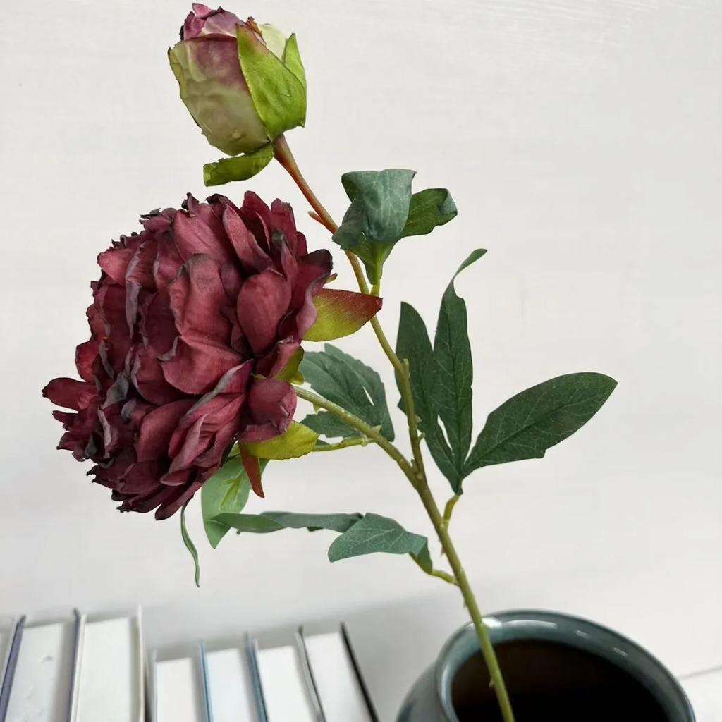 5Pcs/lot Retro Burnt Edges Peony Fake Flowers Home Decoration Accessories Wedding Bouquet Party Event Decor Party Floral Peonies