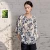 Sancai Damen Lyocell Bluse mit Blumendruck und Dreiviertelärmeln