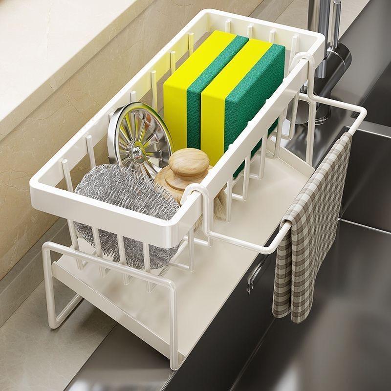 Multifunktionales Schwammregal, Abtropfgestell, Küchenregal, Spüllappen, Geschirrspülmittel, Geschirrtuch-Organizer, Küchenlagerregale