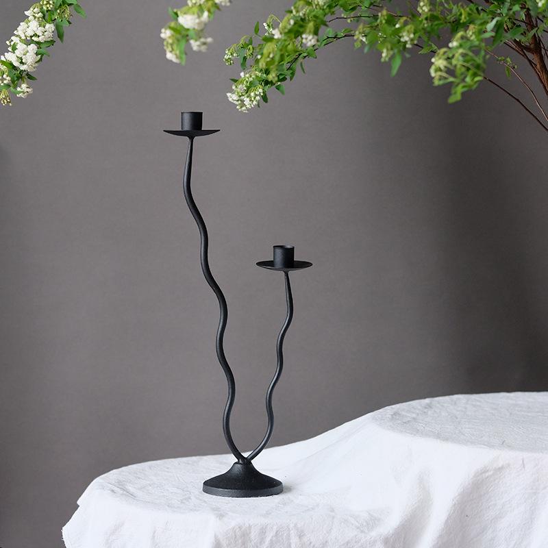 Home Decoration Irregular Candlestick Ornament Iron Candle Stand Creative Romantic Atmosphere Black Candlestick Decoration