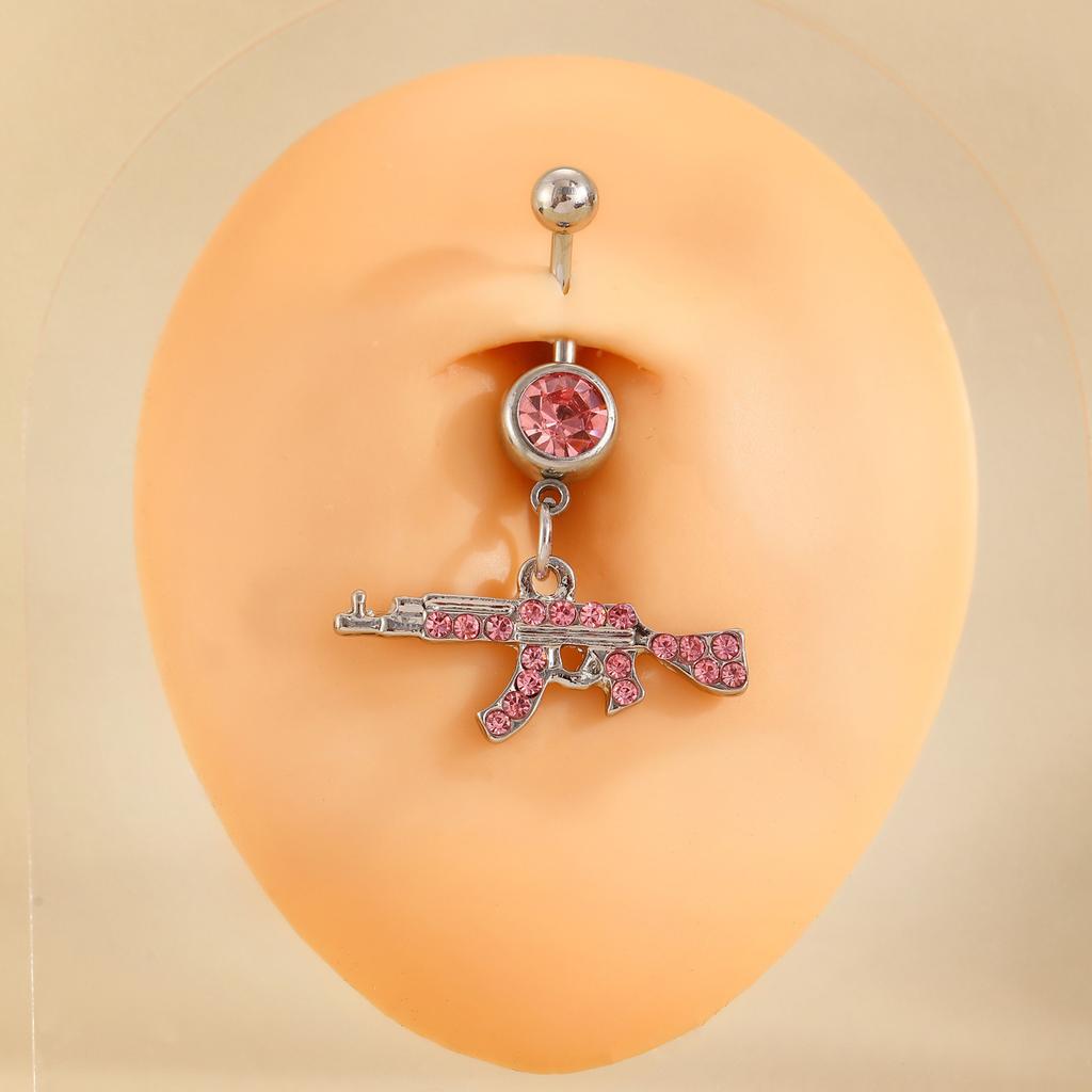 CZ Cross & Heart Belly Button Ring Set, Gold & Silver Tone Dangling Navel Piercing Jewelry