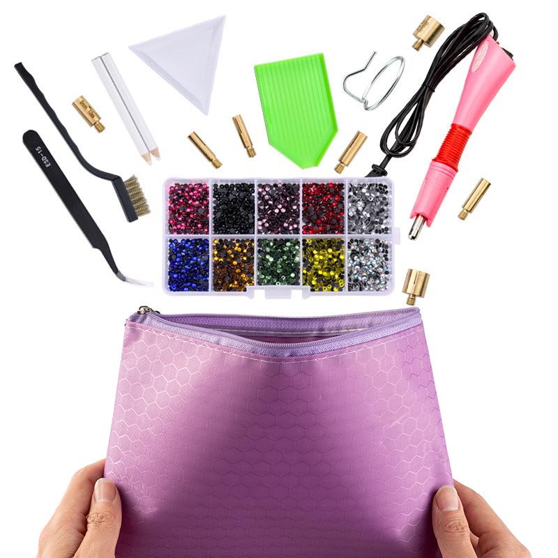 Hot Melt Glue Rhinestone Applicator Set with 12 Grids for DIY Clothing Décor and Flat Bottom Rhinestones