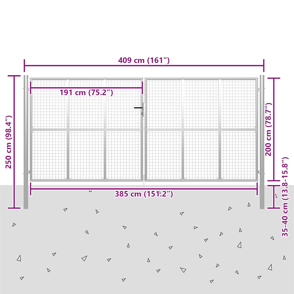 Vidaxl Galvanized Steel Garden Gate 400X200 Cm Silver
