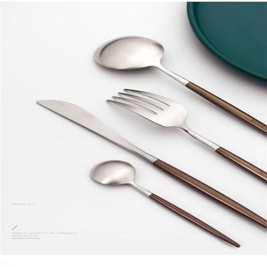 Andoo Cutlery Set Gold Stylish Tableware Stainless Steel Dinner Knife Spoon Fork Glossy Steak Table Dessert Pasta Sharp Chopsticks Chopstick Western +