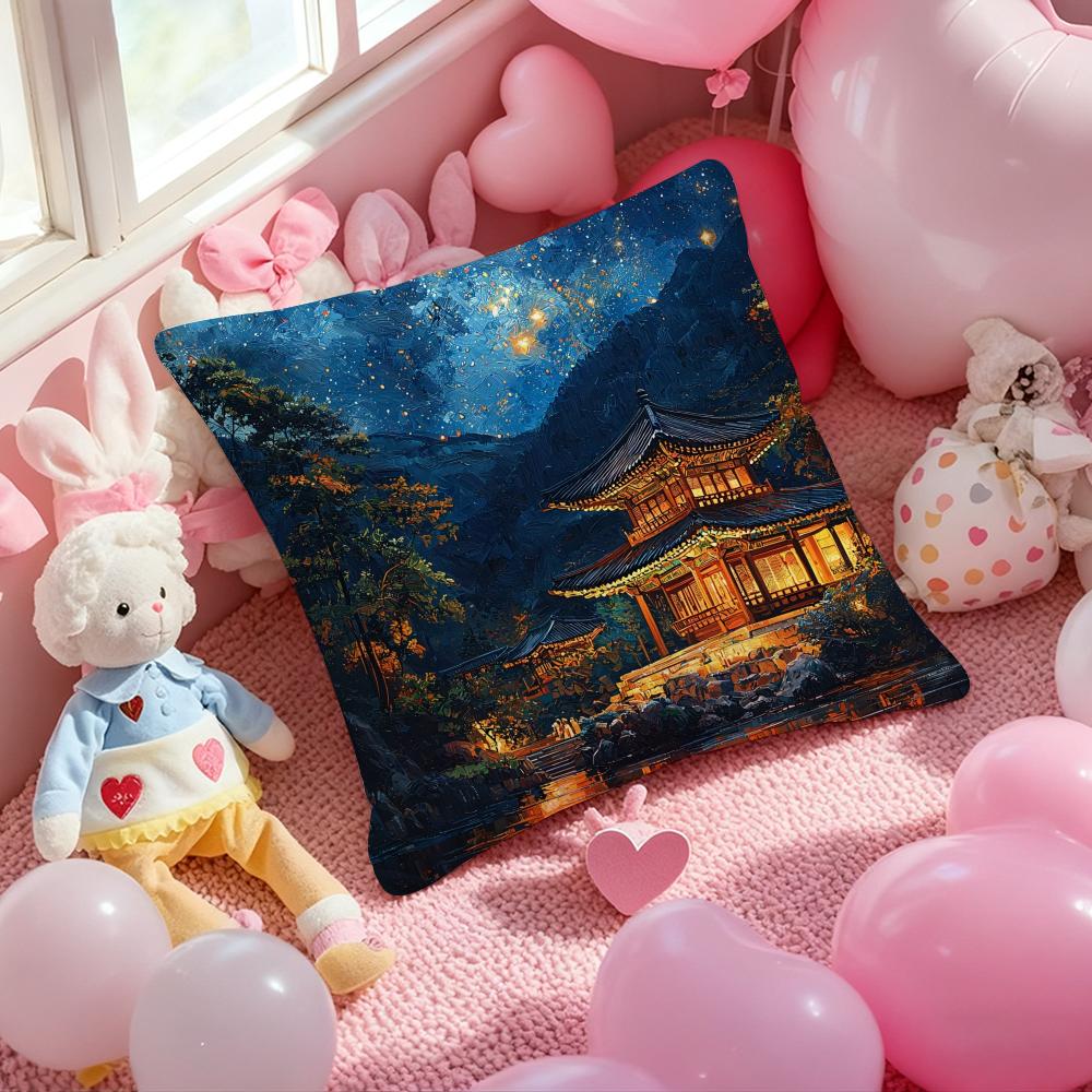 Korea Foguo Temple Cushion Cover Pattern Printed Pillowcase for Living Room Sofa Cushion Cover & Bedroom Decor