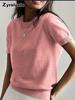 Women's Knitted Short Sleeve T-Shirt for Summer Casual Loose Pullover