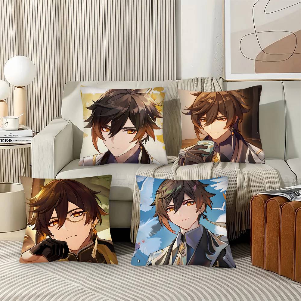 1Pc Game Anime Genshin Impact Zhongli Pillow Case Fashion Square Pillowcase Bedroom Sofa Room Ins Decoration Leisure