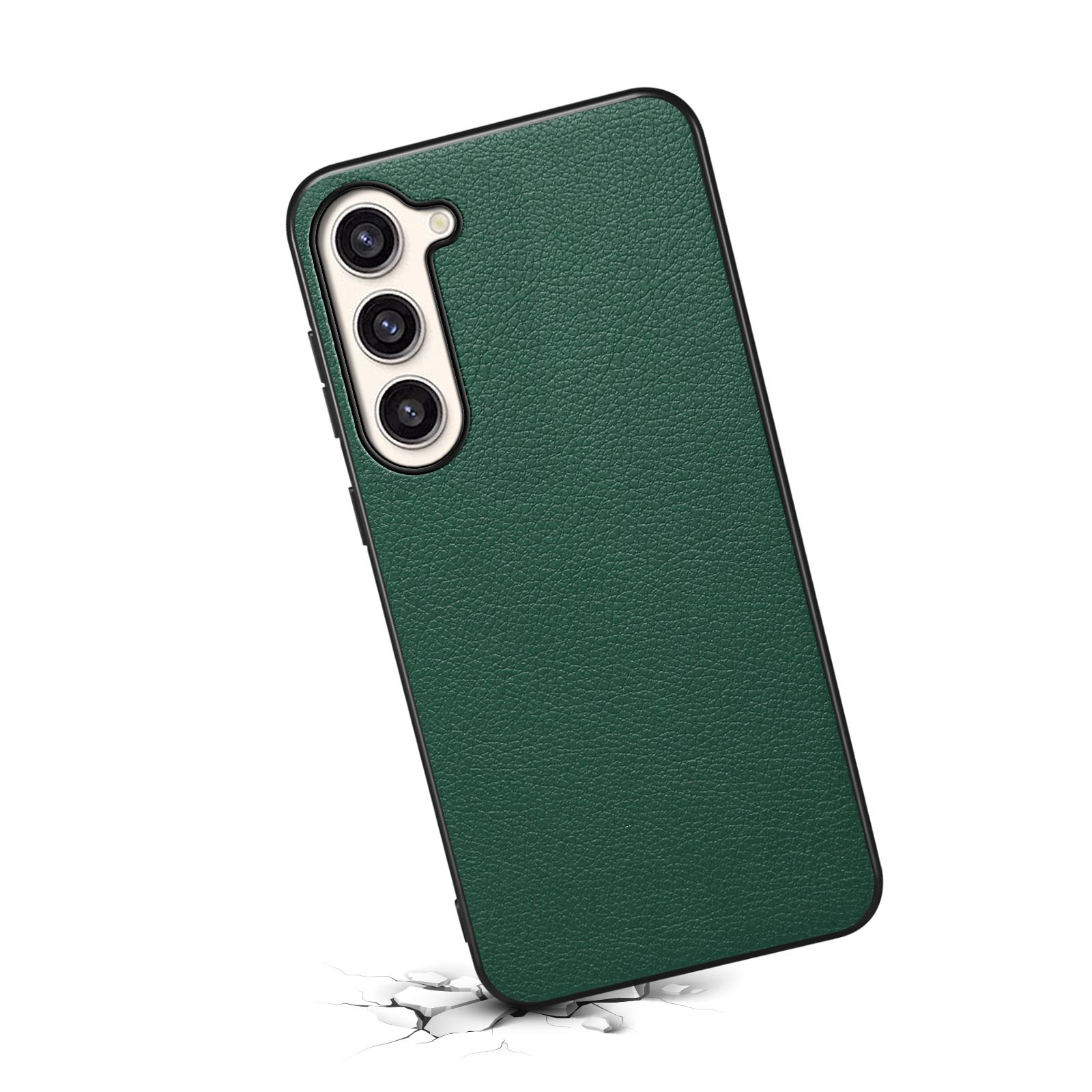 

For Samsung Galaxy S23+ Slim Case Calf Texture PU+PC+TPU Phone Cover Green