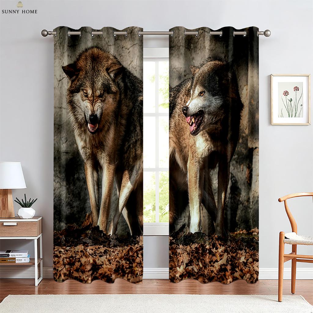 Fenstervorhänge Tiermuster Wolf Maßgefertigte Vorhänge Wohnzimmer Balkon Küche Schlafzimmer Arbeitszimmer Dekorative Vorhänge 2 Stück