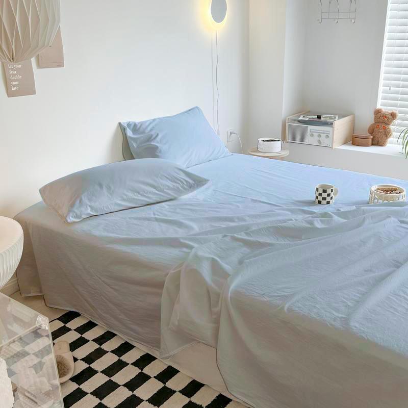 2025 Frühling und Sommer klein frisch einfarbig Laken Einzelstück neu karierte Laken pillingfrei hautfreundlich verdickte Steppdecke Einzelbett Hut