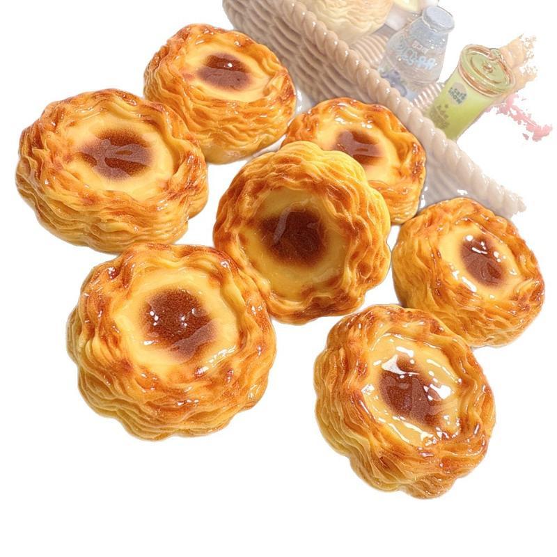 5Pcs Miniature Food 3D Egg Tart Resin Decor Charms Diy Jewelry Making Supplies Dollhouse Keychain Decor