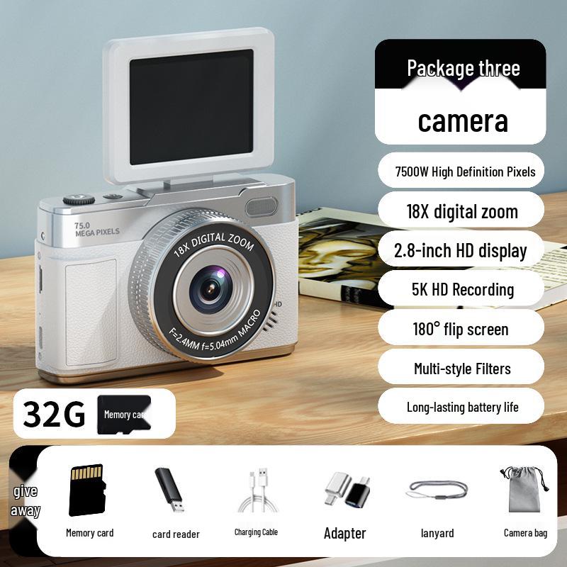 Retro 5K Mirrorless Digital Camera with Flip Screen and CCD Sensor for Students
