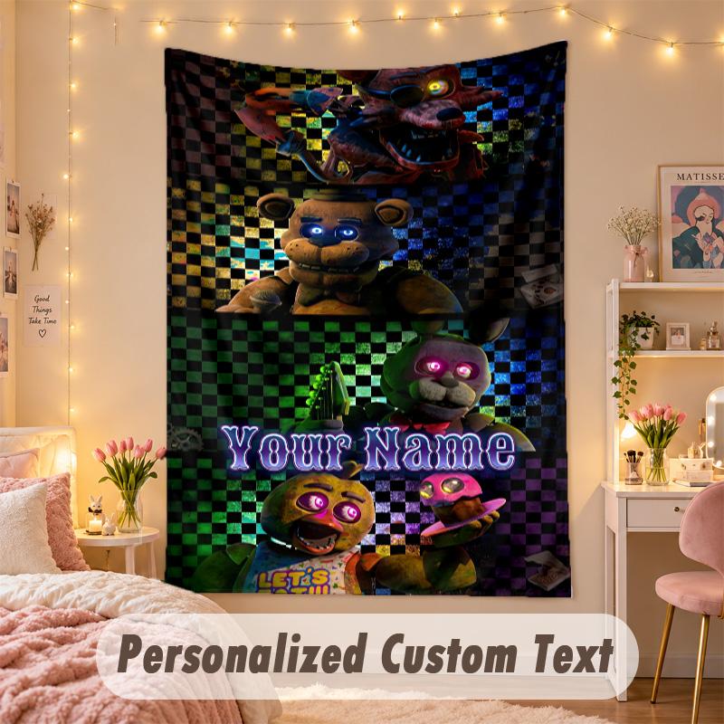 Benutzerdefinierte Personalisierte Wandteppich, Five Nights at Freddy’s Druck Benutzerdefinierter Name Text Wandkunst zum Aufhängen für Schlafzimmer