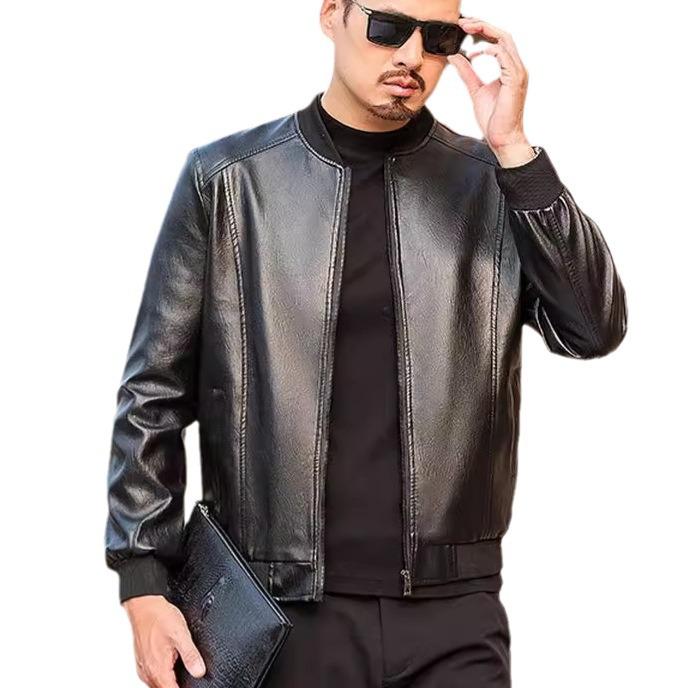 Men's Spring & Autumn PU Leather Baseball Collar Jacket - Fashionable, Casual, Versatile