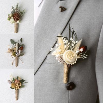 Robe Corsage accessoires sec vraie fleur broches hommes fleur sèche poitrine fleur
