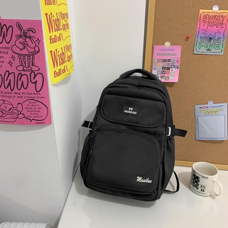 Simple Solid Color Letter Printed Student Backpack With Plush Pendant For Daily Use