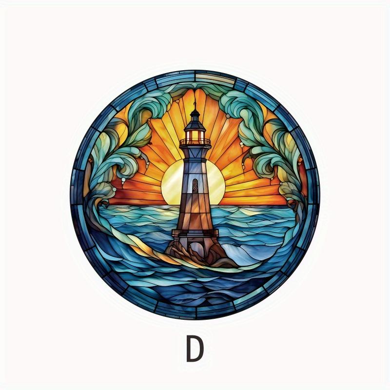 

1pc RV Home Decoration Static Cling Glass Sticker Adhesive Stained Suncatcher Window Decor, Party Decor - Lighthouse Waves#74