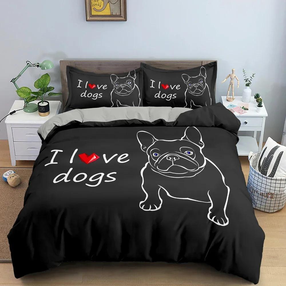 Cute Cartoon Bulldog Comfortable Duvet Quilt Cover Pillowcase Bedding Set Children Bedroom Decoration Home Textile