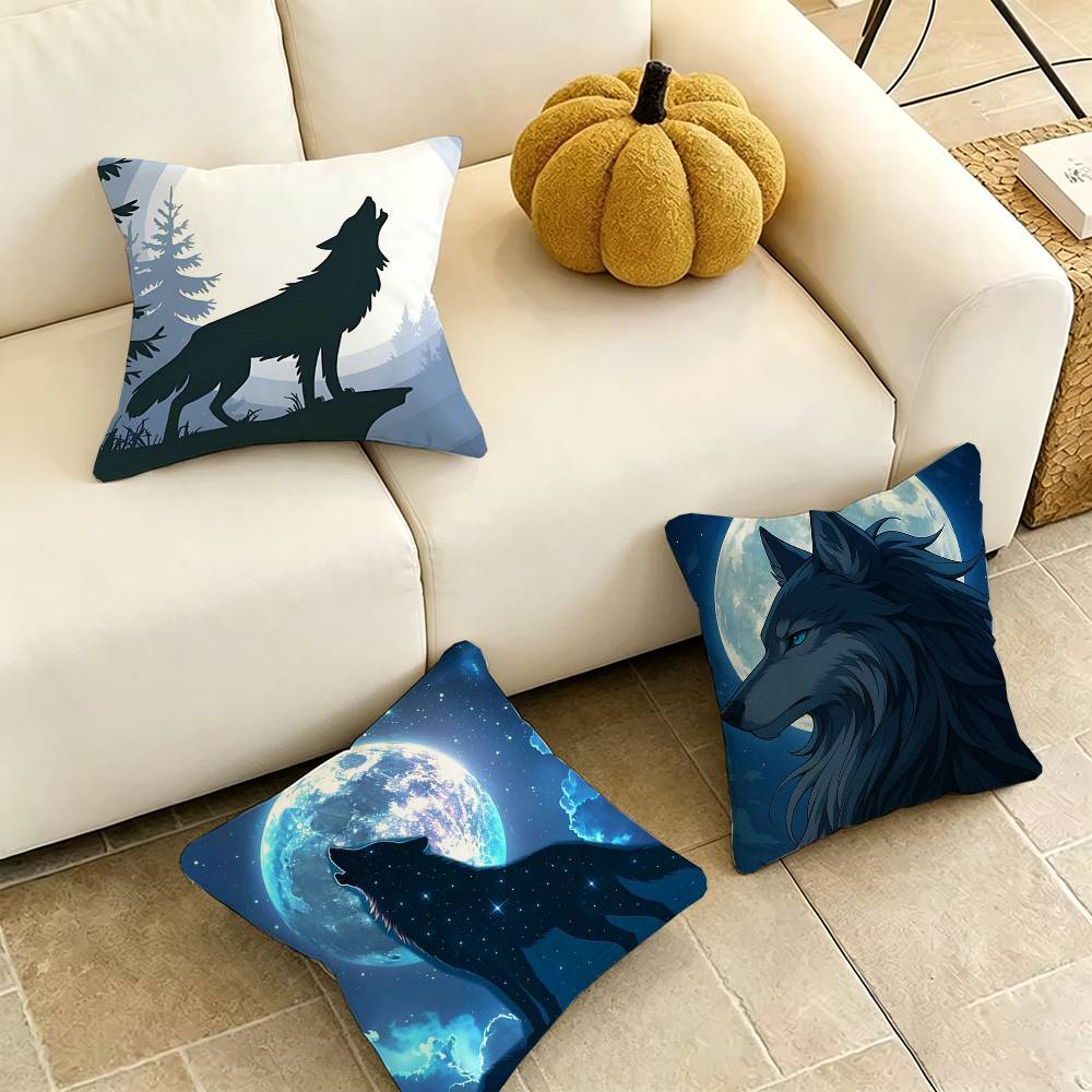 Moon Roaring Wolf-W Square Double-Sided printed Pillow Case Bedroom Bedside Pillow Sofa Cushion Cover Gift