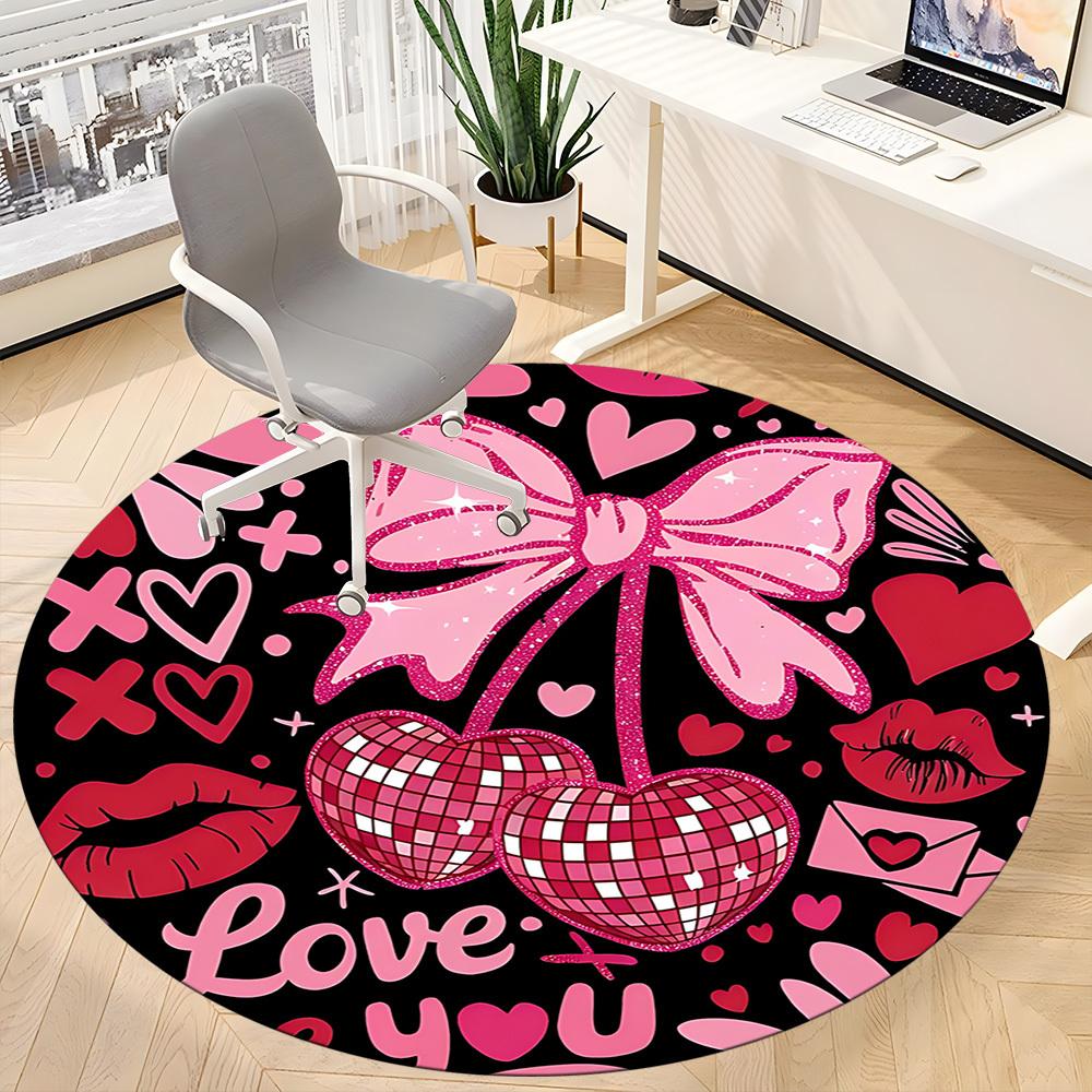 1pc Cherish Love Office Round Rug, Non-slip, Soft and Durable Office Rug for Interior Decoration, Perfect for Office,Decoration Yy260204062