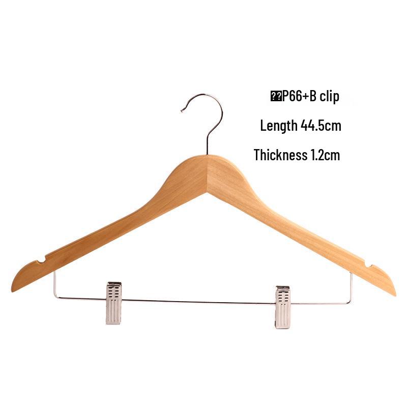 Five-Star Hotel Solid Wood Wide-Shoulder Non-Slip Hangers with Anti-Slip Clips