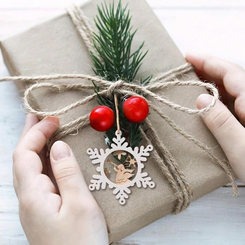 12pcs 1 Set Rural Style Wooden Christmas Tree Decoration Set Carved Christmas Decoration, Suitable for Farmhouse Holidays