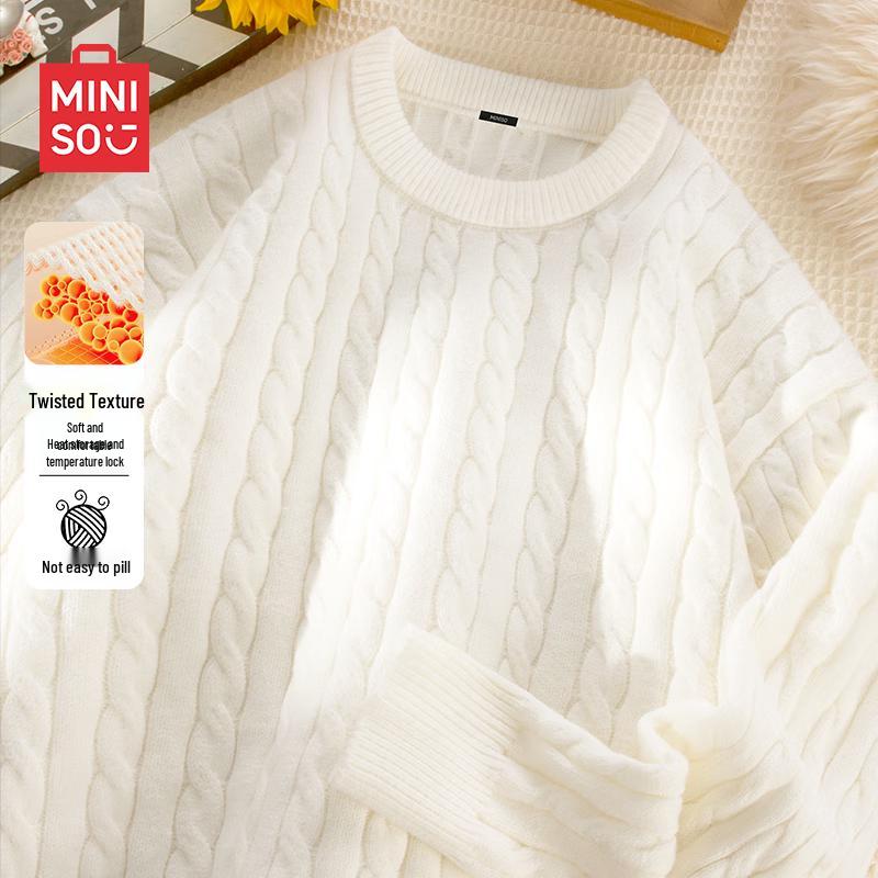 MINISO Men's Retro Crew Neck Knit Sweater