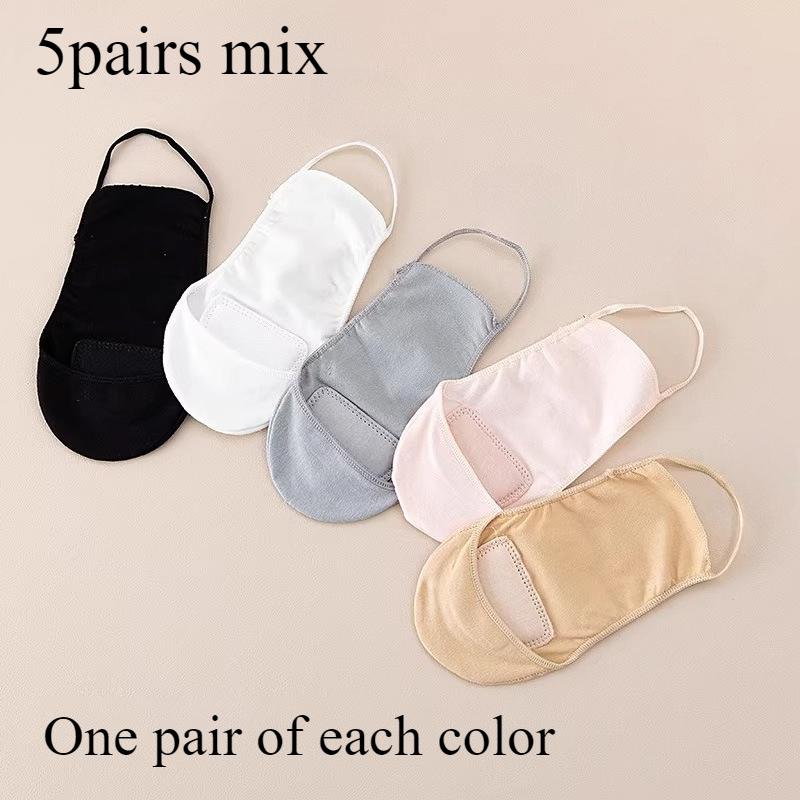 5 Pairs Women Invisible Boat Socks, summer thin shallow mouth design. Anti-slip half sole, heel drop-proof, comfortable socks