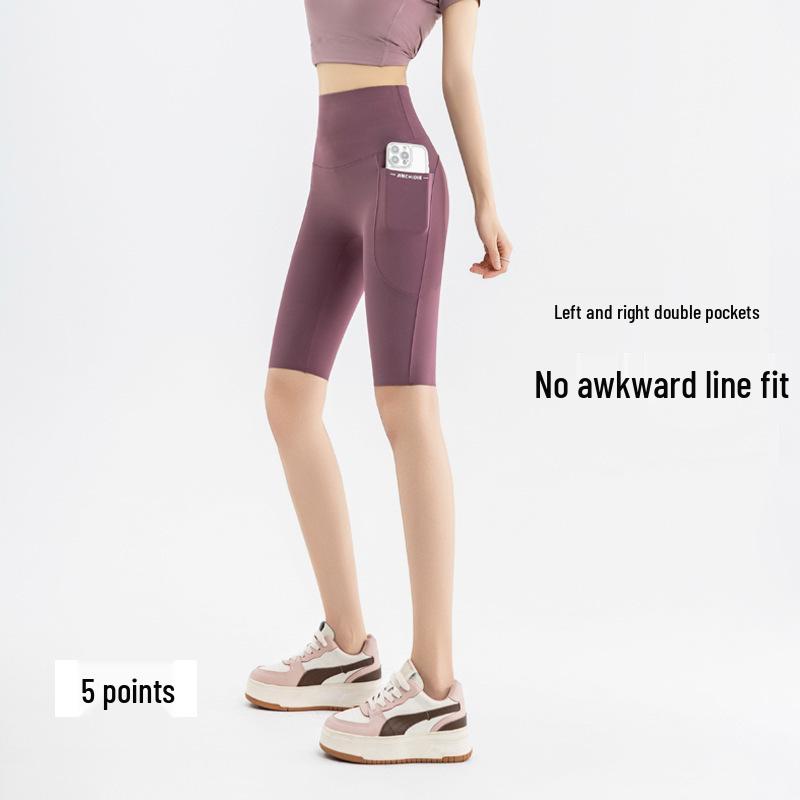 

High-Waisted Elastic Cycling Shorts with Double Pockets - Plus Size 200 Jin Running Sportswear XL