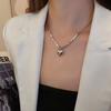 Cold wind niche square splicing pendant titanium steel necklace men's and women's high-end sweater chain tide stacking wear