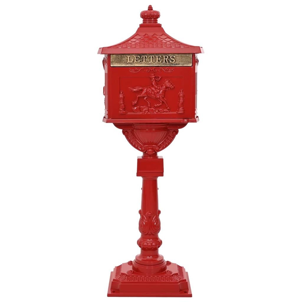 Standing Mailbox Red 42.5 X 29.5 X 117 Cm Cast Aluminum