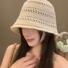 Solid Knit Hollow Out Bucket Hat Women Spring Summer Breathable UV Sun Protection Fisherman Hat