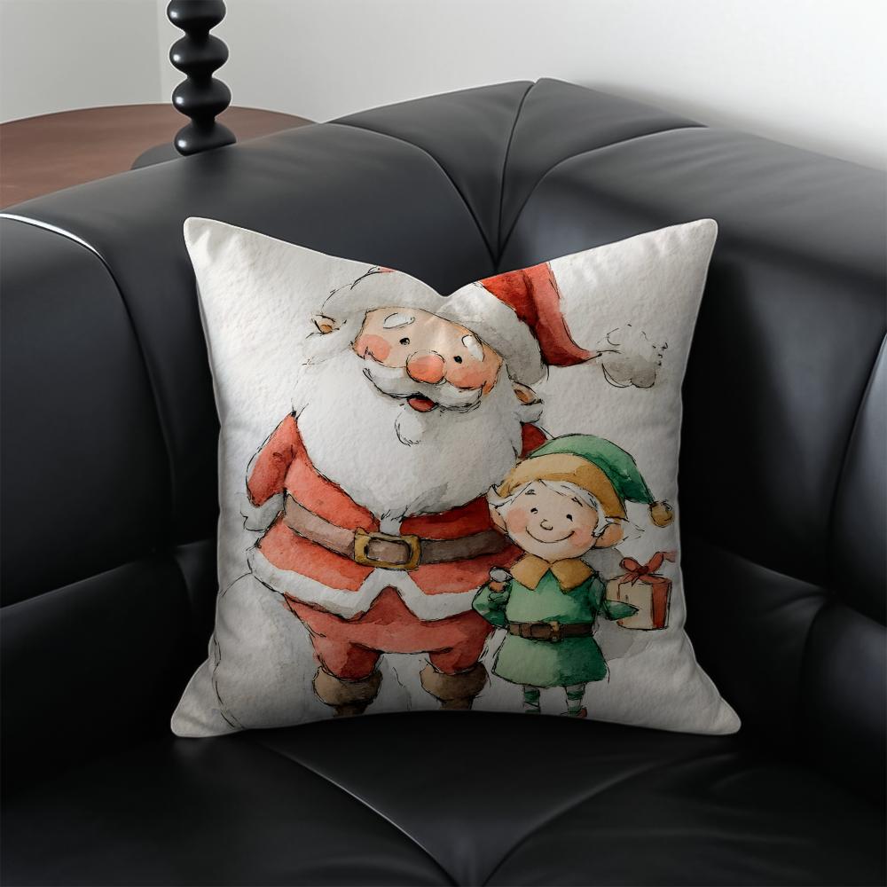 

SSanta Claus illustration Cushion Cover Pillow Case Antidustmite Invisible zipper silky plush cushion 30X30cm