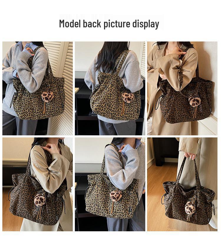 Korean Retro Leopard Print Canvas Tote Bag - Fashionable, Large Capacity, Shoulder/Underarm Style Suitable for Commuting and Shopping
