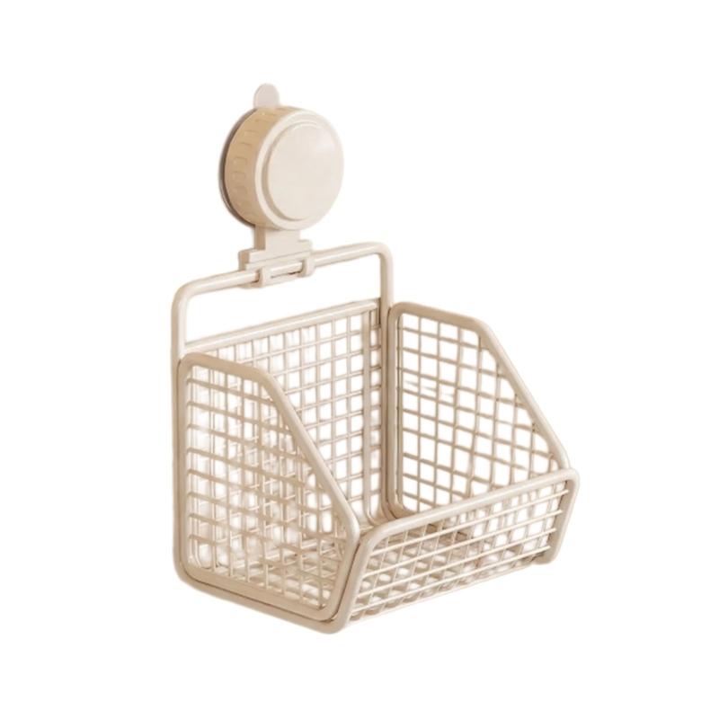 Suction Cup Wall Storage Basket with Iron Wire Frame for Kitchen Bathroom Countertop and Sink Side Storage Use