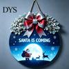 Winter Atmosphere Decor Christmas Wooden Welcome Sign for Front Door, Round Hanging Ornament with Santa Claus Snowman Art Artificial Pine Branches