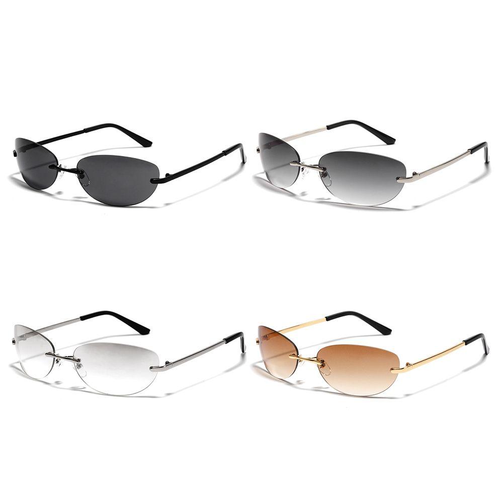 Fashion Y2K Wrap Around Sunglasses for Women Men Rimless Sun Glasses 2000'S Punk Sunglasses Goggles Shades UV400 Eyewear