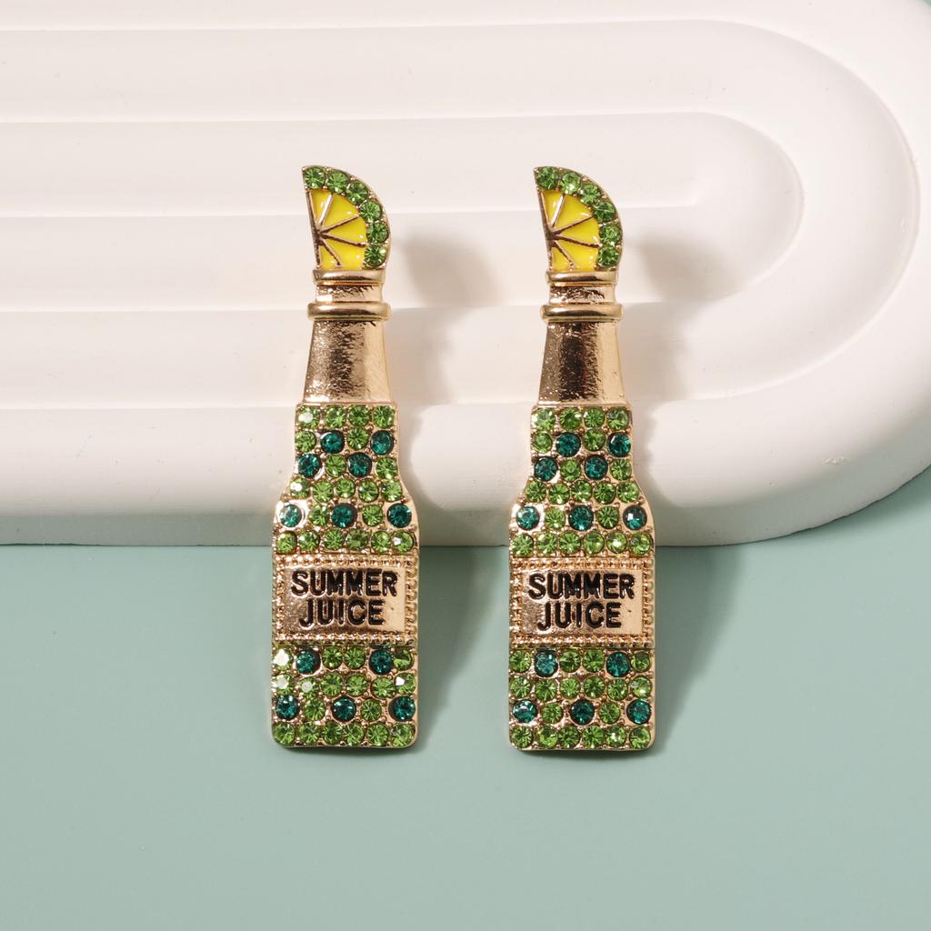 European and American new personality temperament fashion geometric wine bottle alloy diamond stud earrings creative letter earrings women