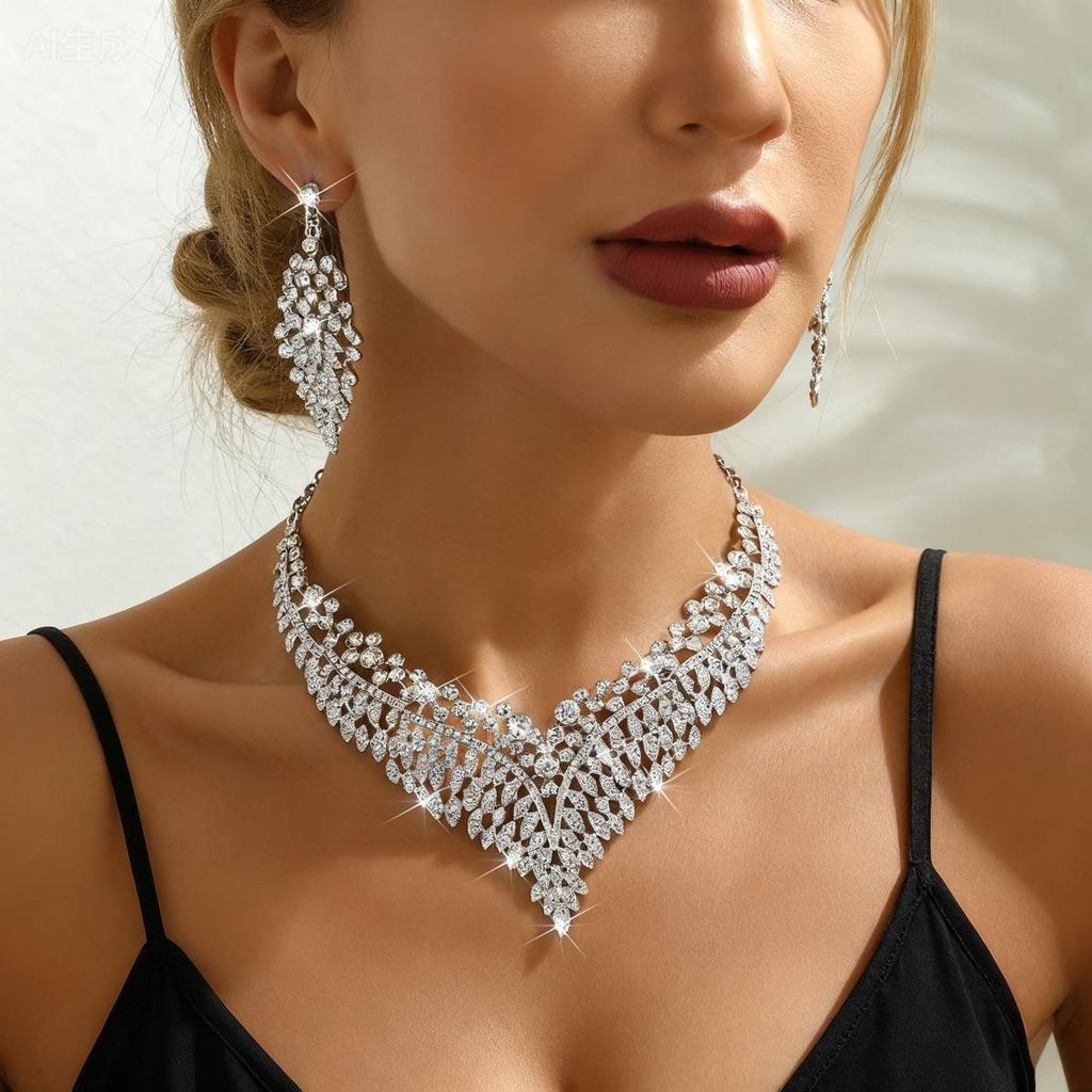 2024 Exquisite Rhinestone Necklace & Earring Set: Party, Evening Dress & Wedding Accessories