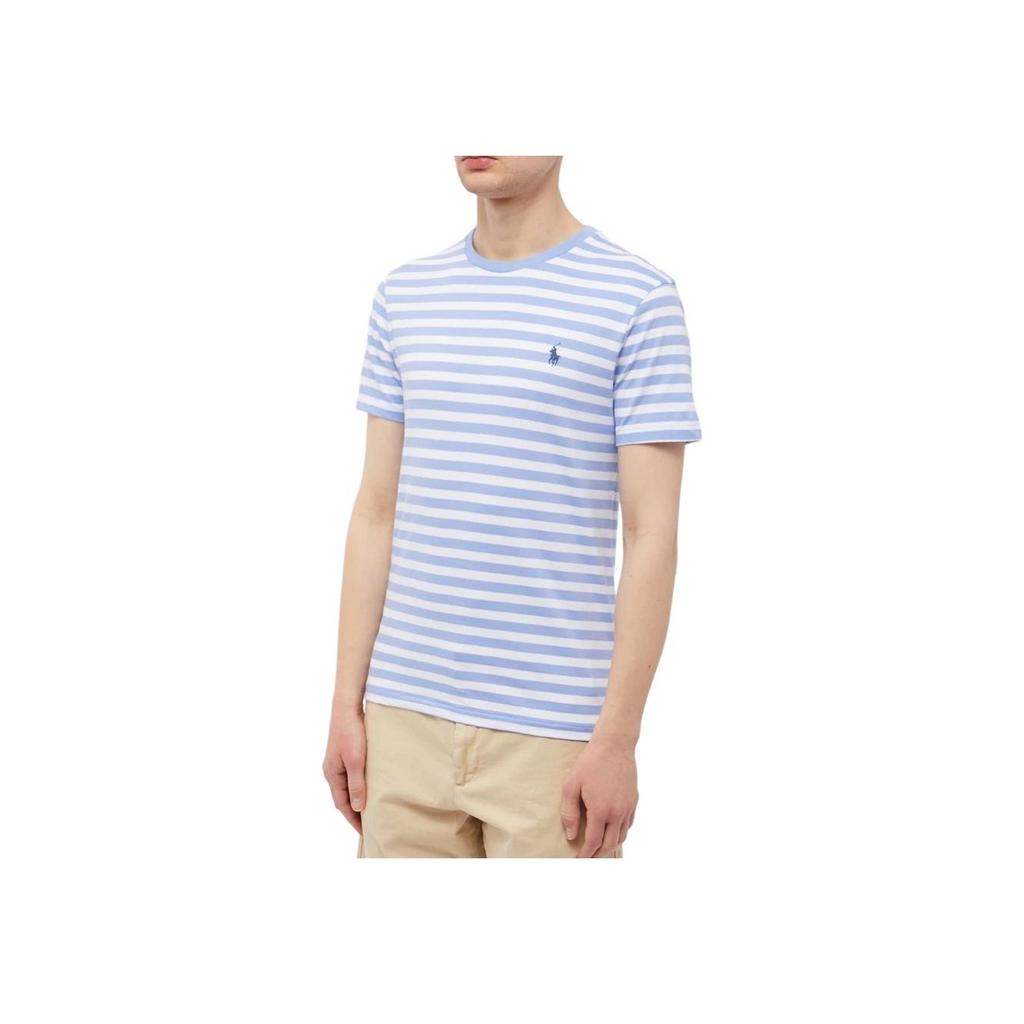 Polo Ralph Lauren SS23 Logo Embroidered Striped Crew Neck Short Sleeve T-Shirt Men Tops Blue 710906295-002