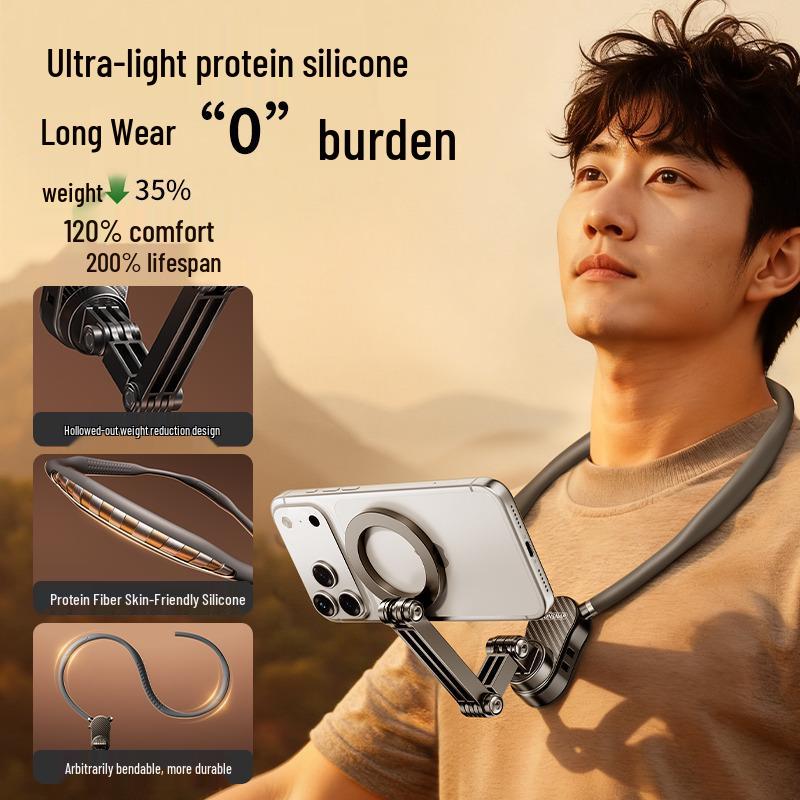 Magnetic Quick-Release Mobile Phone Neck Strap Holder for Cycling, Fishing, Running, and First-Person Vlog Chest Mounting.