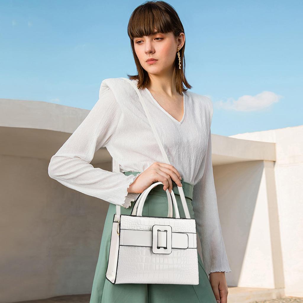 NICOLE & DORIS Women's Crocodile Dial Handbag, 2-Way Shoulder Bag, Crossbody Bag, Large Capacity, Waterproof, Divided, Three-Layered Design, Bottom