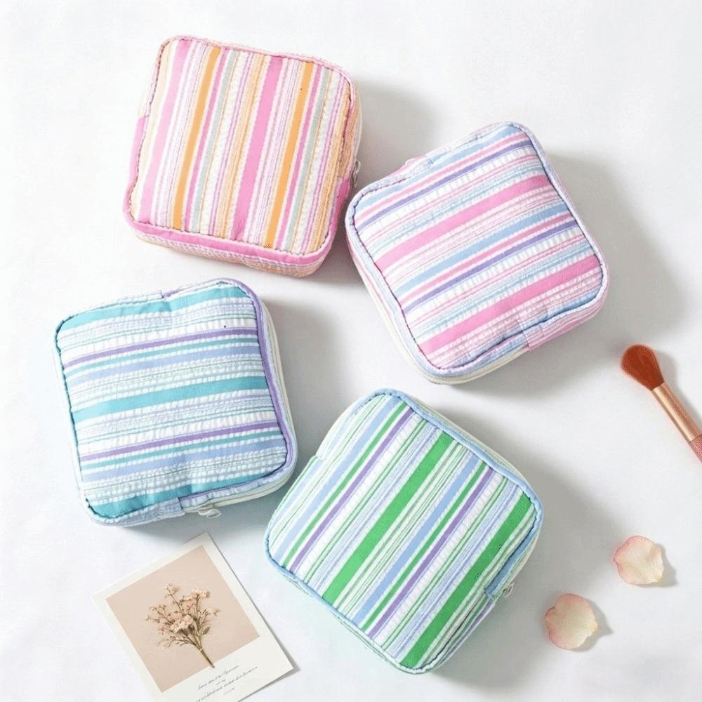Striped Cosmetic Pouch Cotton Mini Zipper Organizer New Travel Coin Purse