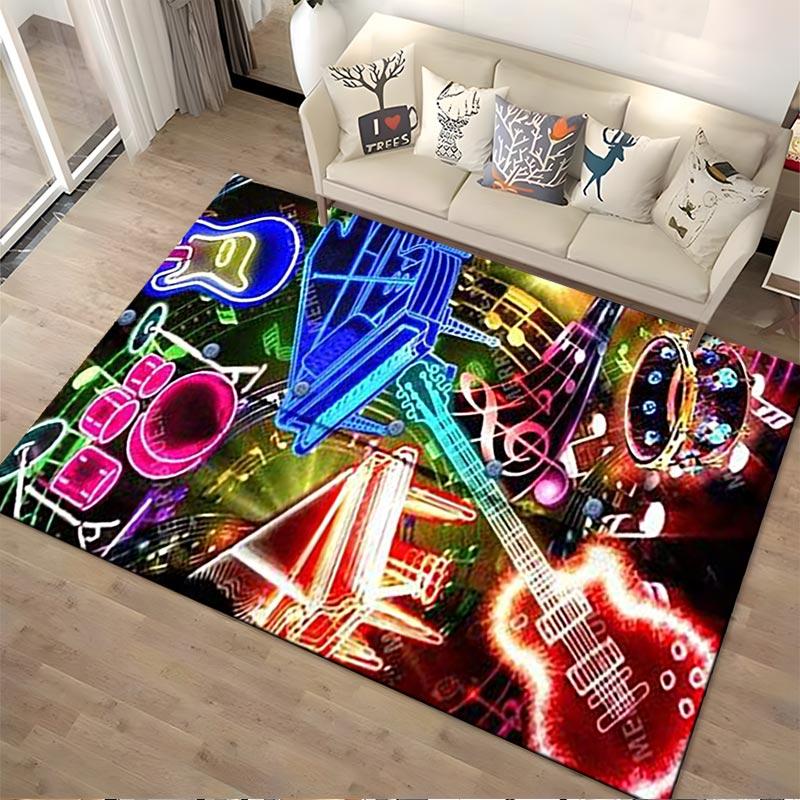 Bunter Musikinstrumente Teppich mit Neonlicht-Musterdesign Geeignet zur Verwendung als Anti-Rutsch für Wohnzimmer Schlafzimmer Sofas
